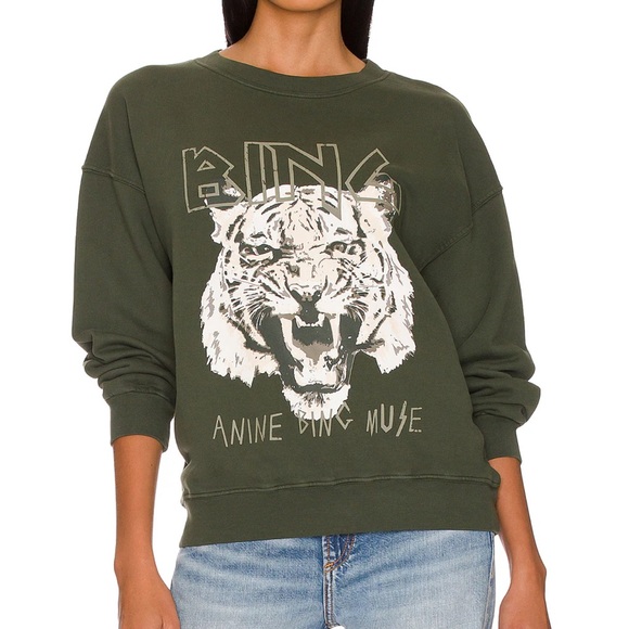Anine Bing Tops - Anine Bing Tiger Sweatshirt in Forest Green Size Large